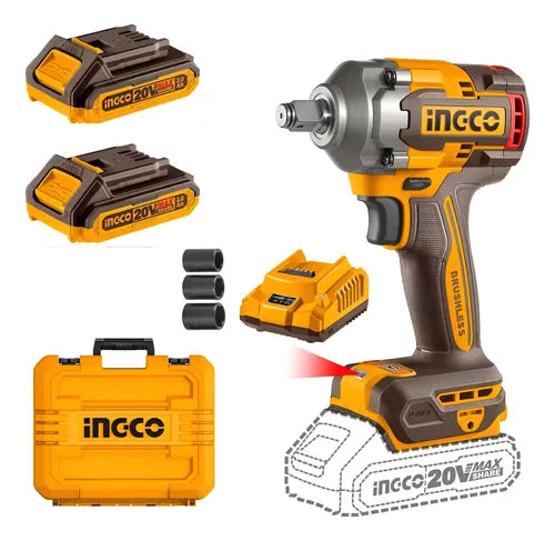 PISTOLA DE IMPACTO BL + 2 BAT 2AH Y CARG INDUSTRIAL 1/2 20V/400NM INGCO CIWLI2040