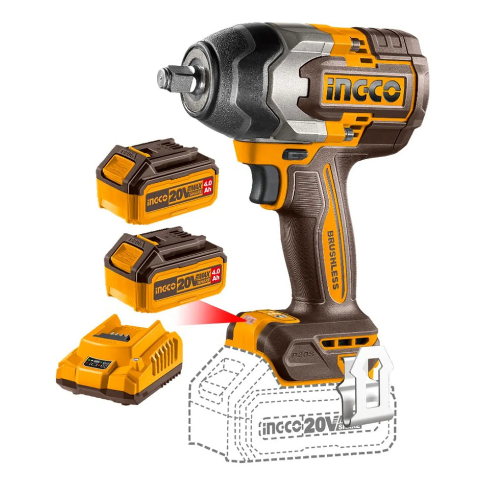 PISTOLA DE IMPACTO BL +2BAT 4AH Y CARG 1/2" 20V/850NM INGCO