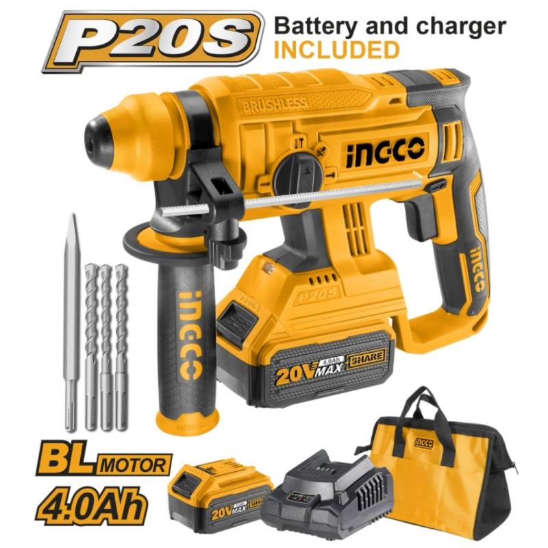 ROTOMARTILLO  BL INDUSTRIAL + 2 BAT 4AH Y CARG NORMAL 20V/1, 5J INGCO