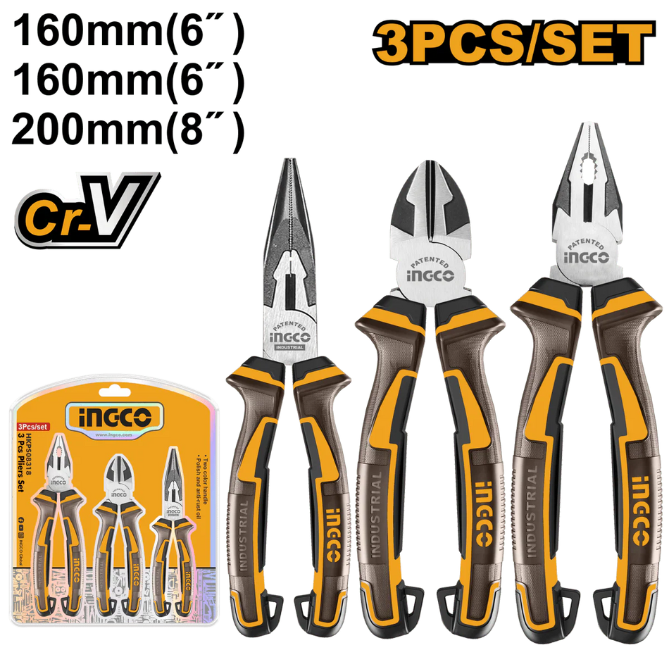 SET ALICATE INDUSTRIAL3 PCS 160-220MM/6-8" INGCO