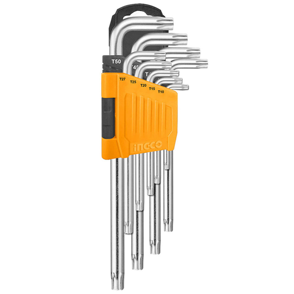 SET LLAVES TORX LARGAS INDUSTRIAL 9 PIEZAS T10-T50 INGCO