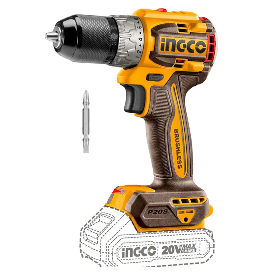 TALADRO ATORNILLADOR BL INDUSTRIAL INALAMBRICO COMPACT 20V/13MM INGCO CDLI206021