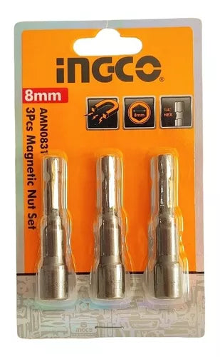 DADO HEXAGONAL MAGNETICO 3 PIEZAS 8MM - 1/4 INGCO